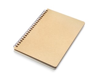 Photo of One notebook with kraft cover isolated on white