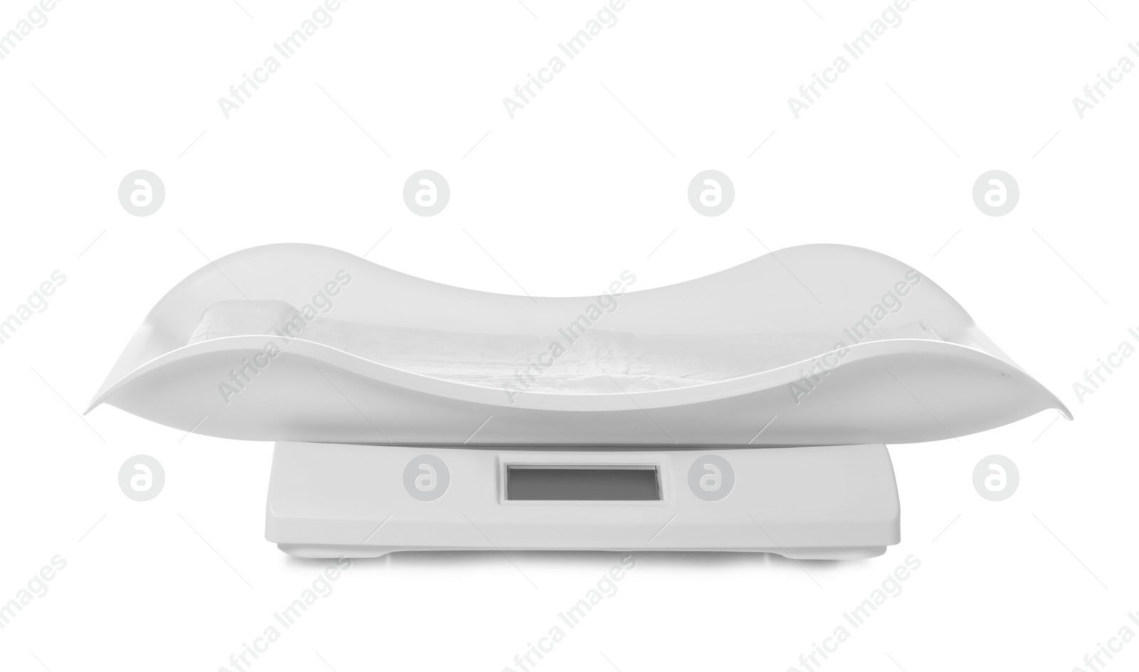 Photo of Modern digital baby scales on white background