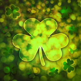 Image of St. Patrick's Day greeting card design with clover leaves, bokeh effect