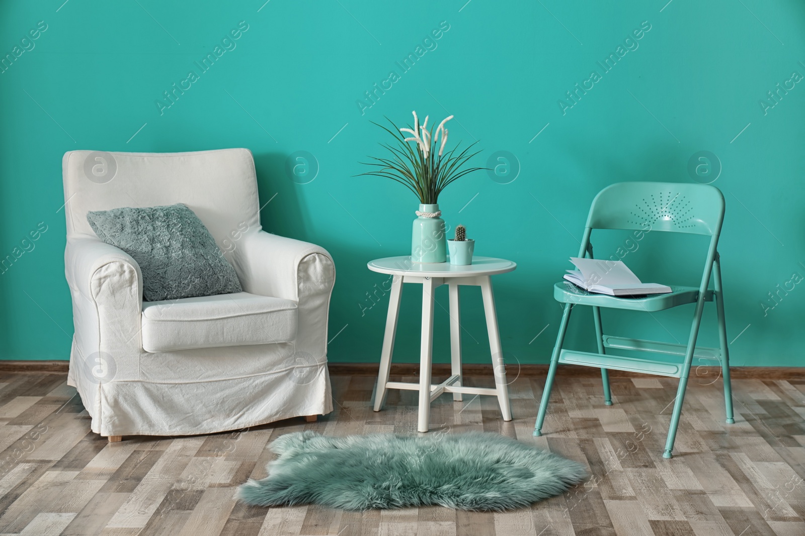 Photo of Stylish room interior with mint decor elements