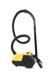 Modern yellow vacuum cleaner isolated on white