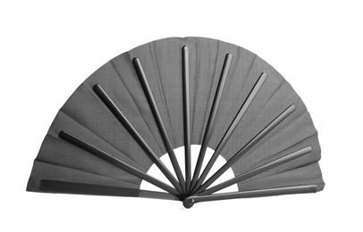 Photo of Stylish black hand fan isolated on white