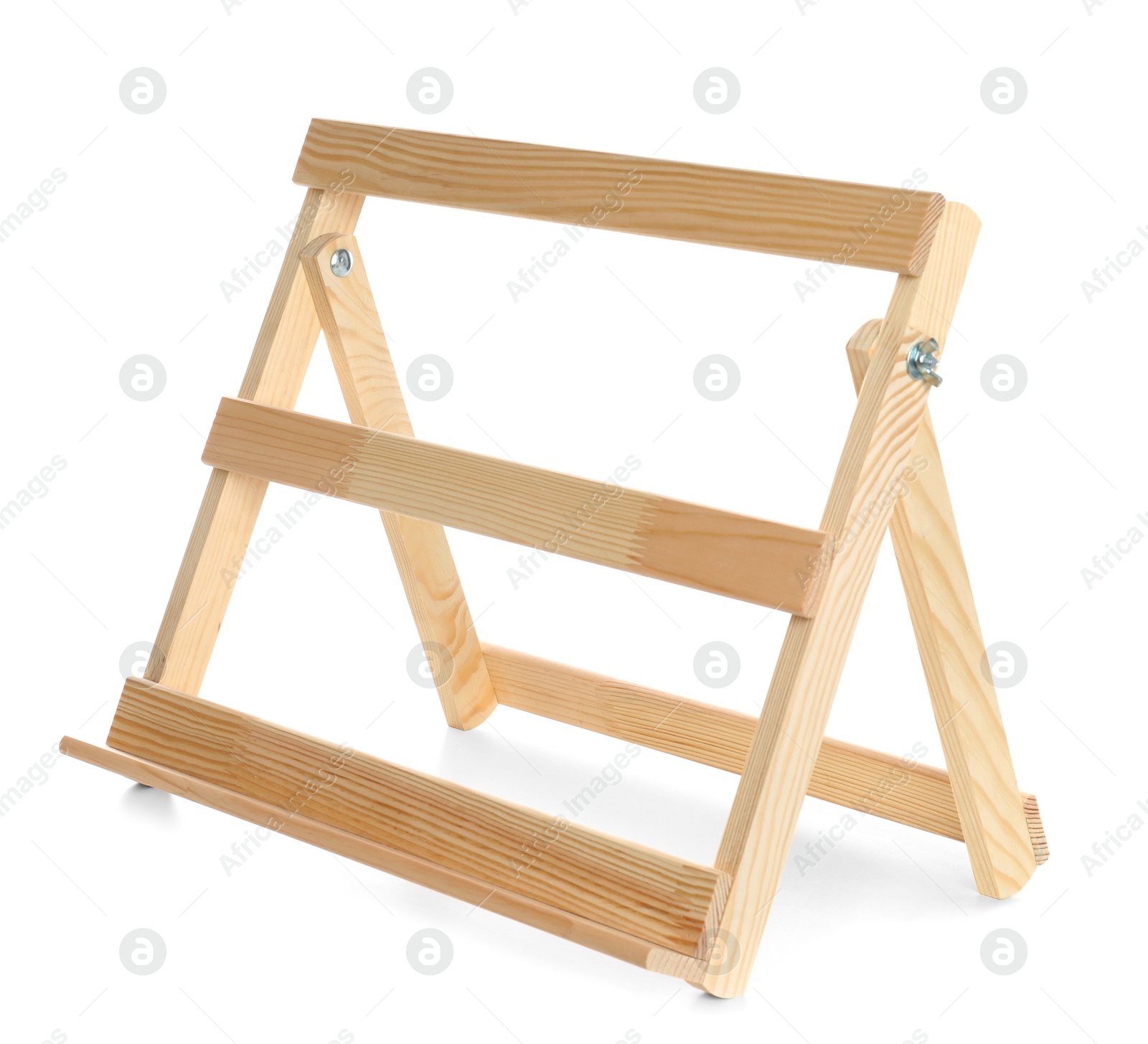 Photo of Empty wooden easel isolated on white. Equipment for art