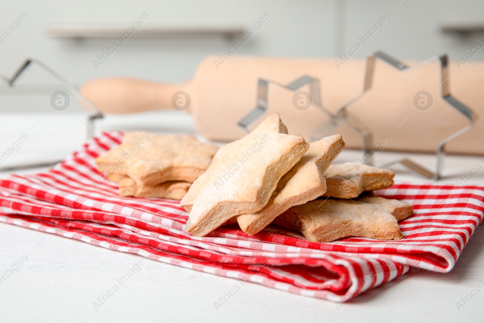 Photo of Tasty homemade Christmas cookies on table, closeup