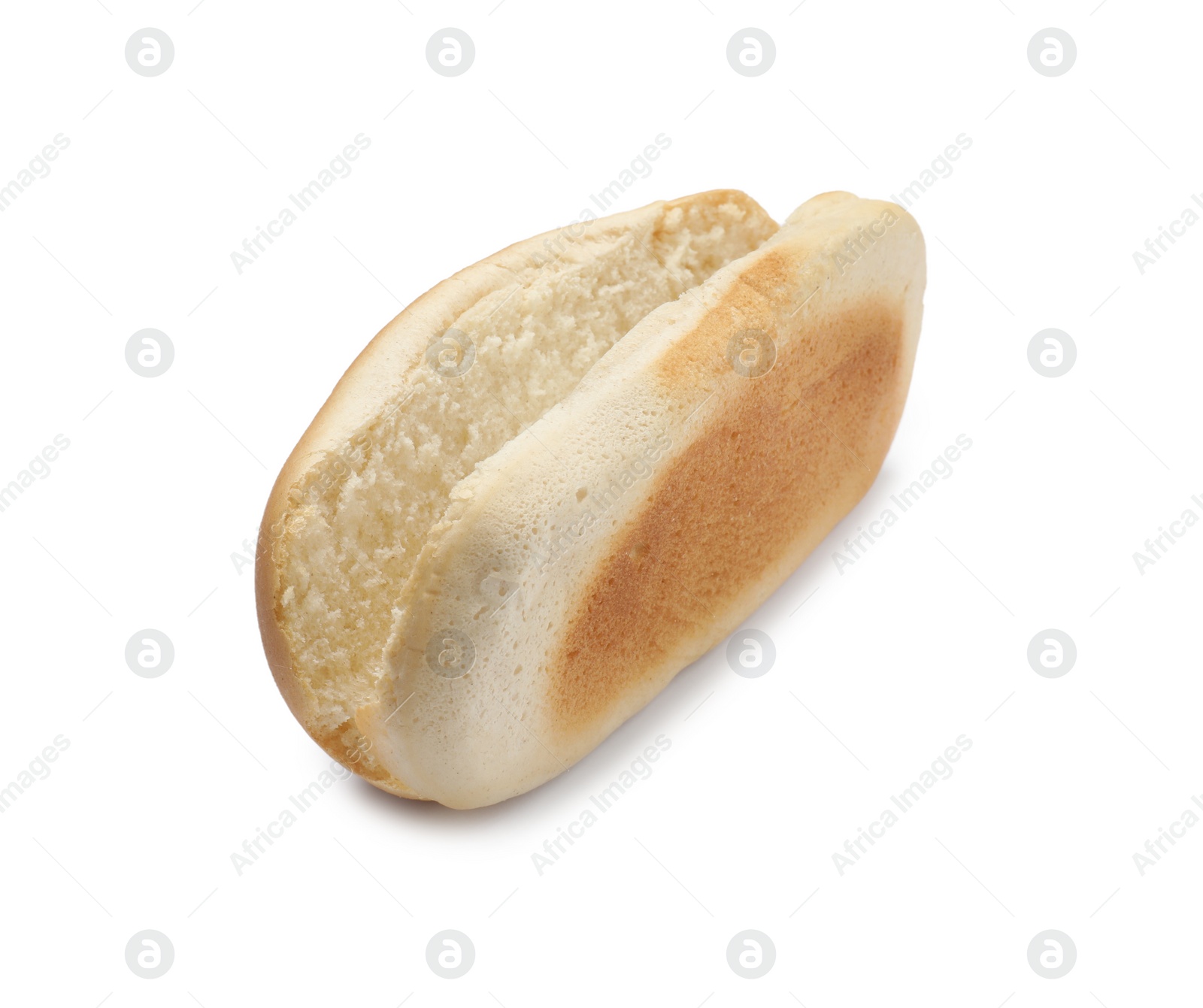 Photo of Fresh cut bun for hot dog on white background