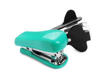 Photo of New bright stapler and staple remover isolated on white