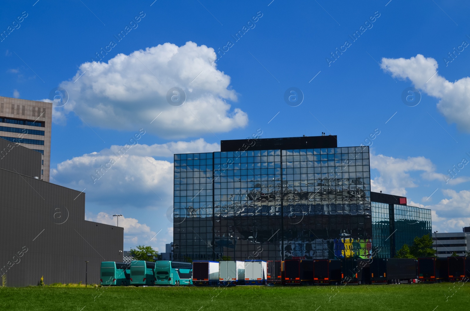 Photo of Beautiful view of modern buildings in city. Urban architecture