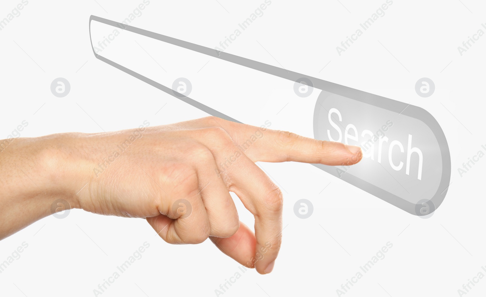 Image of Man using search bar on virtual screen, closeup