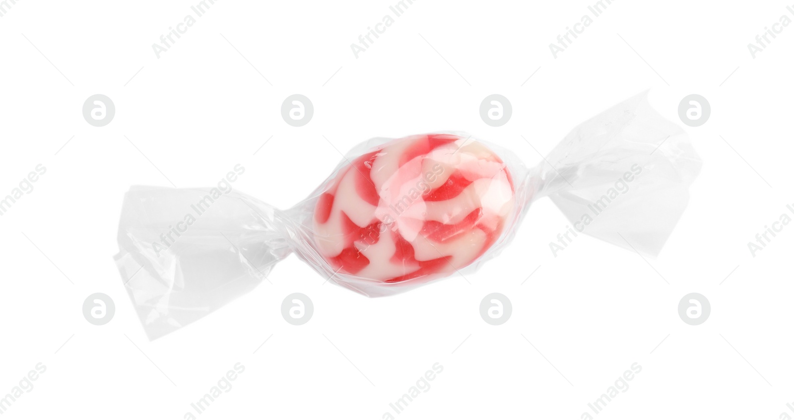 Photo of Wrapped delicious colorful candy on white background