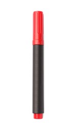 Bright red marker isolated on white, top view. School stationery