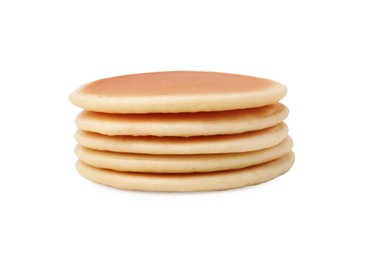 Stack of delicious pancakes isolated on white