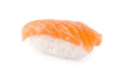 Photo of Delicious nigiri sushi with salmon isolated on white