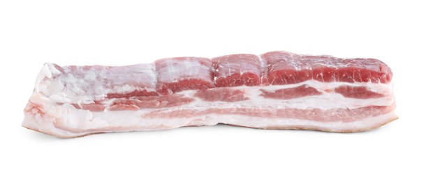 Photo of One piece of raw pork belly isolated on white