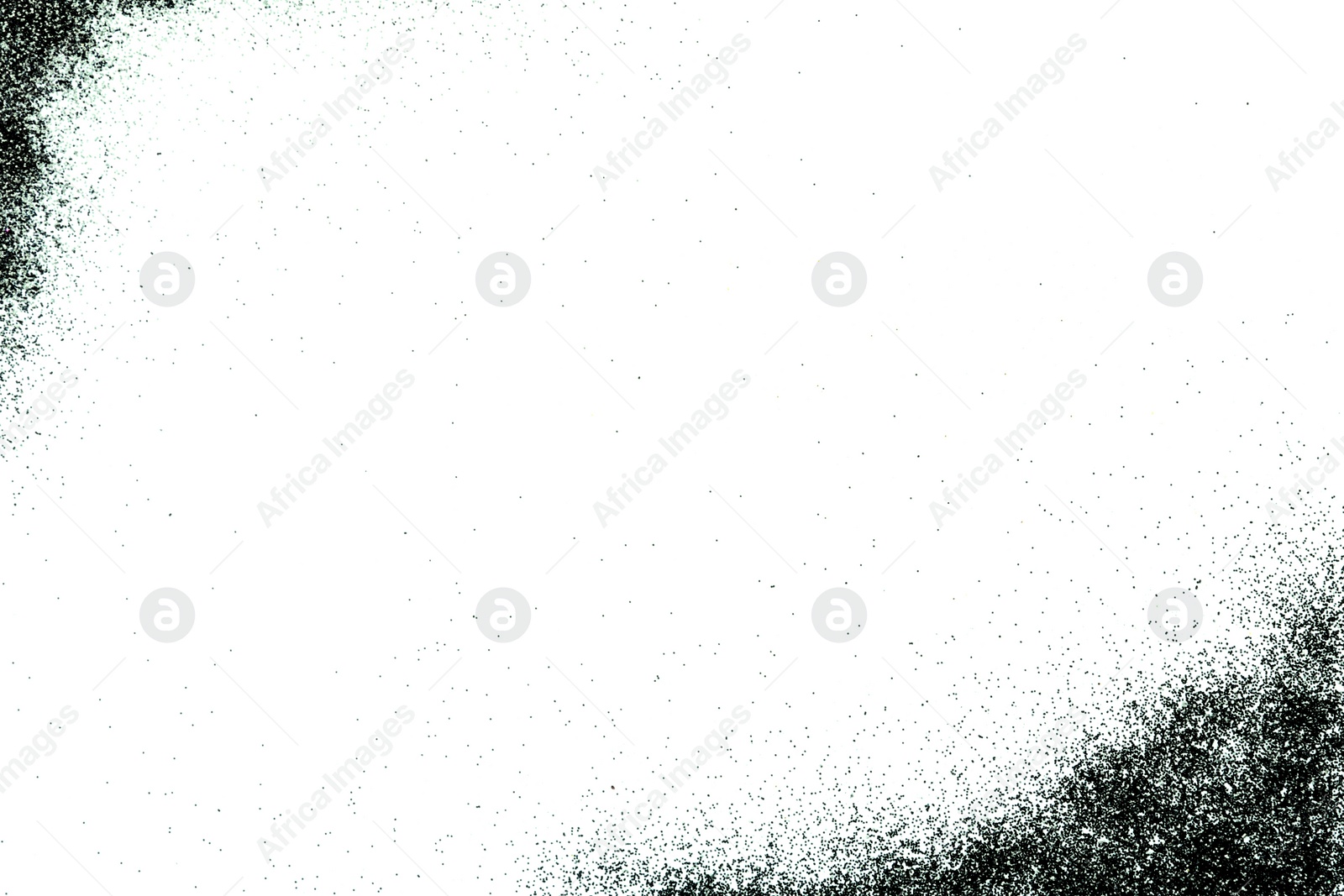 Photo of Frame of shiny black glitter on white background, top view with space for text