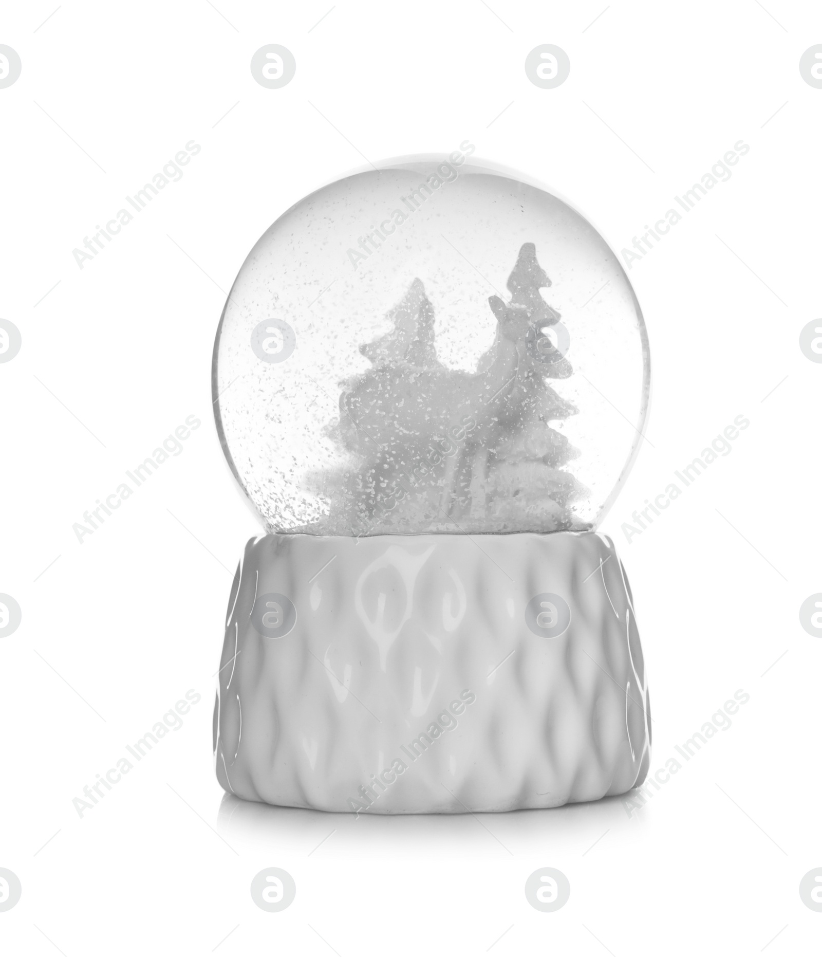 Photo of Beautiful snow globe on white background. Christmas toy