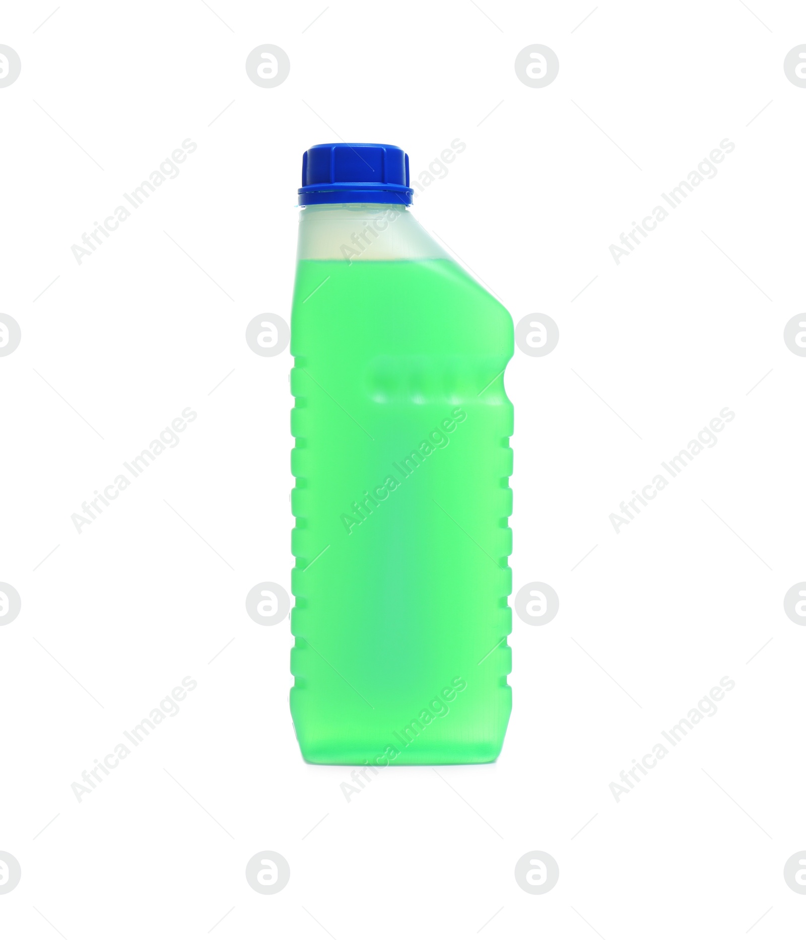 Photo of Plastic canister with liquid for car on white background