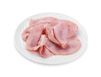 Photo of Slices of tasty ham isolated on white