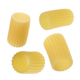 Image of Raw rigatoni pasta isolated on white, set