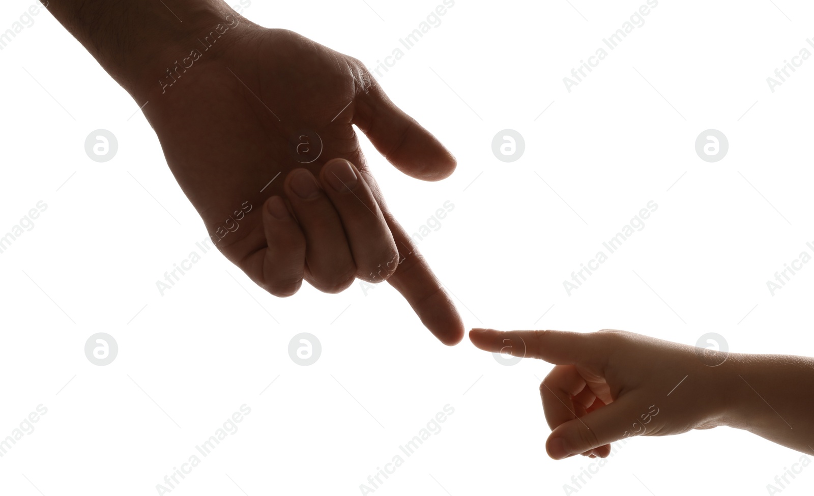 Photo of Man with child on white background, closeup