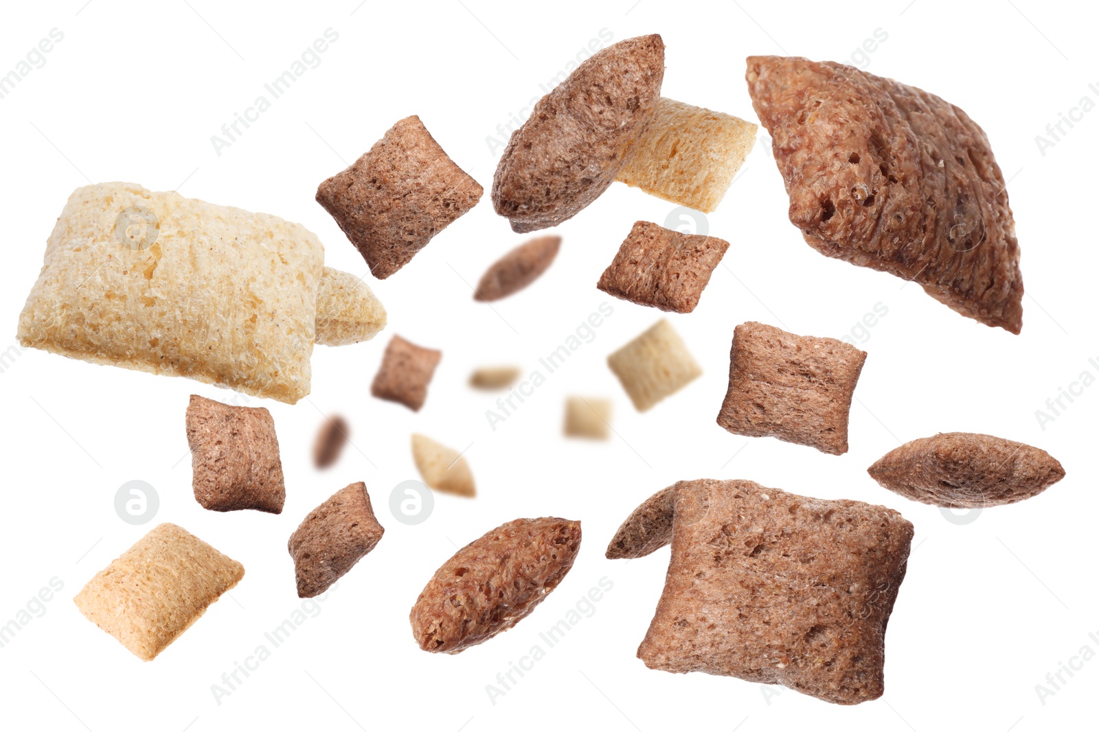 Image of Sweet crispy corn pads flying on white background 