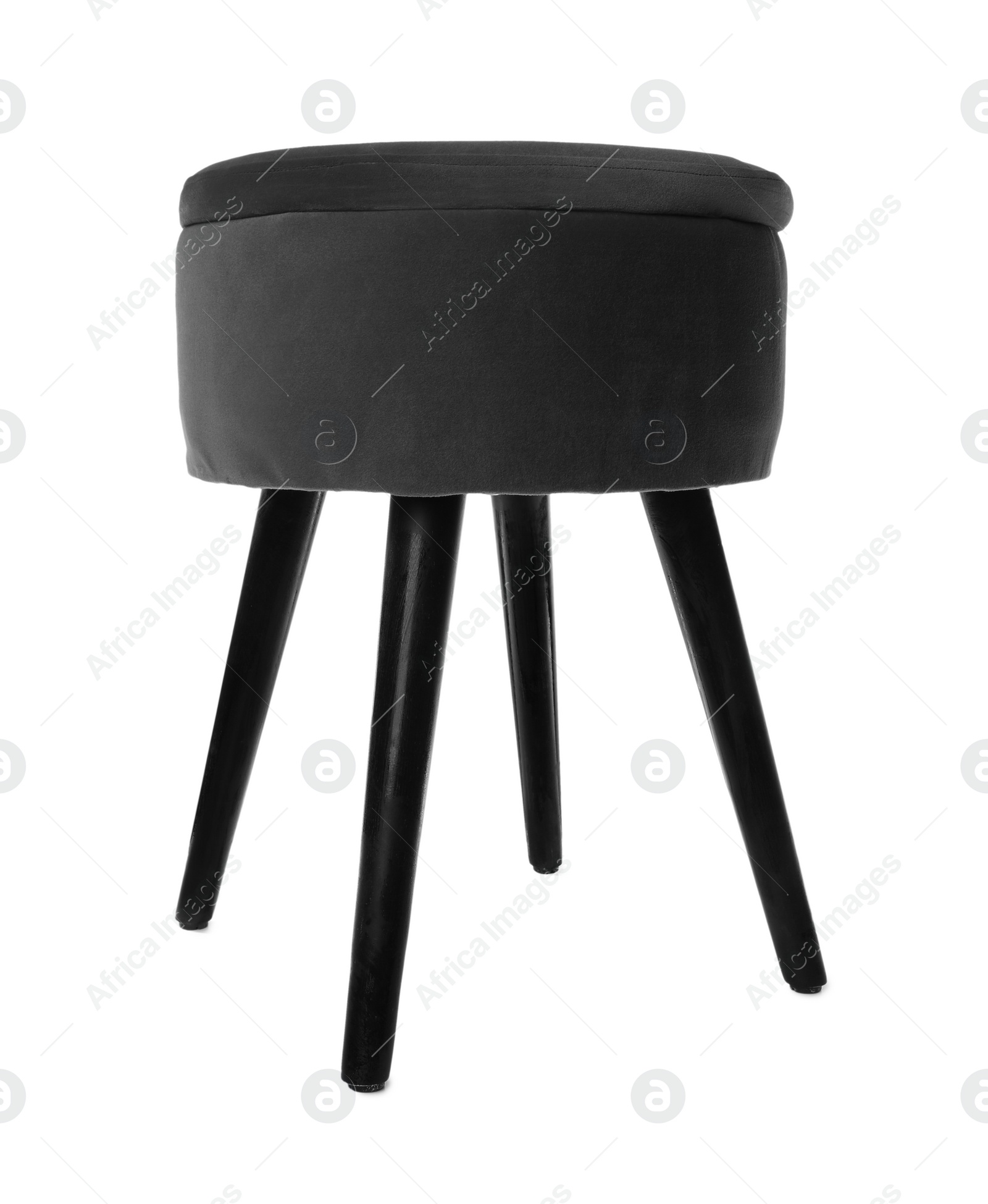 Photo of Stylish grey velvet stool isolated on white