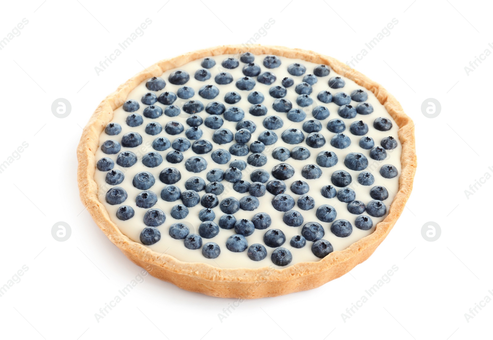 Photo of Tasty blueberry cake on white background