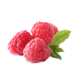 Photo of Delicious sweet ripe raspberries isolated on white