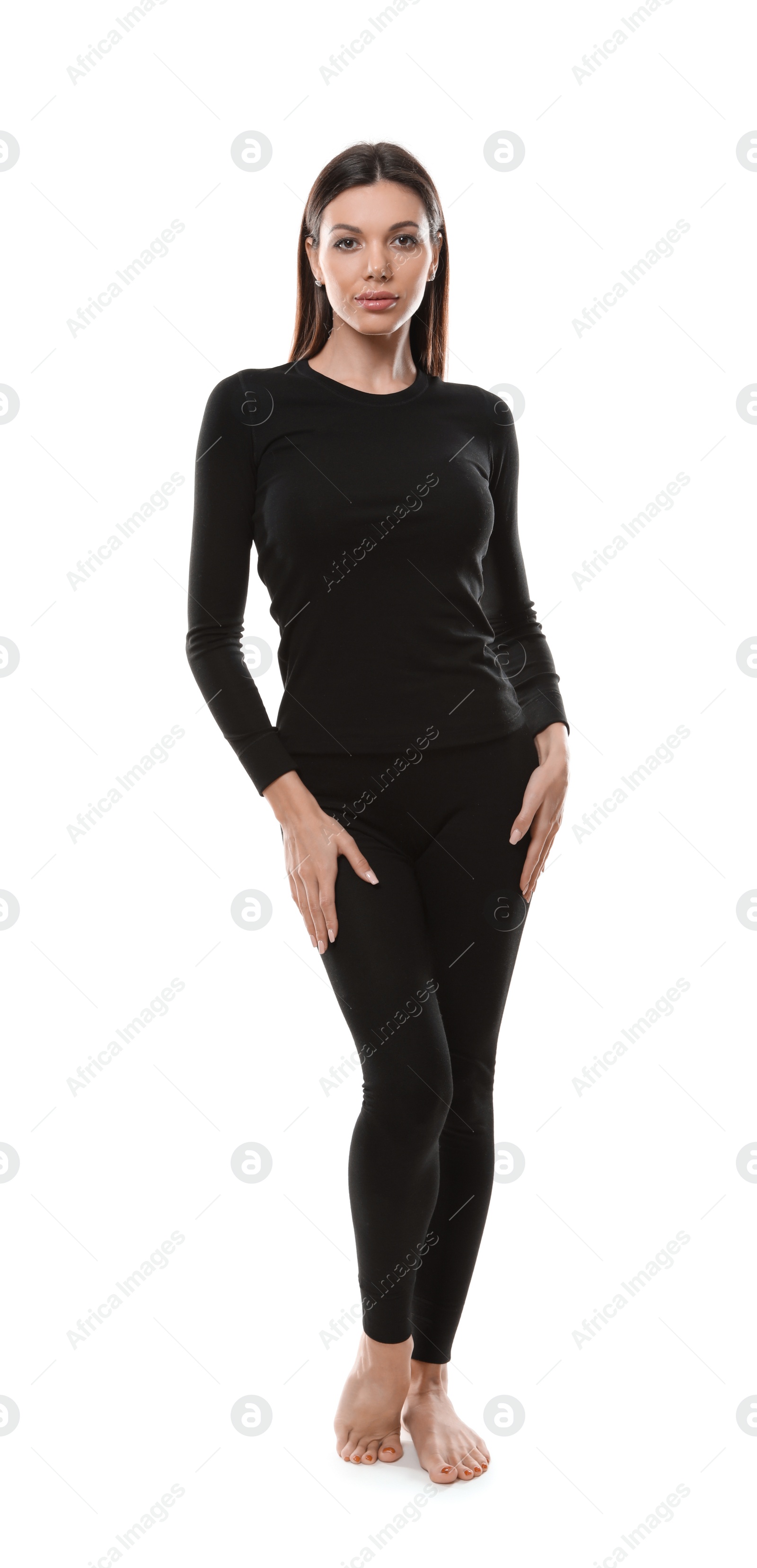 Photo of Woman wearing thermal underwear isolated on white