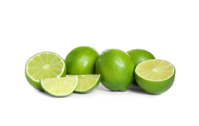 Photo of Fresh ripe green limes isolated on white
