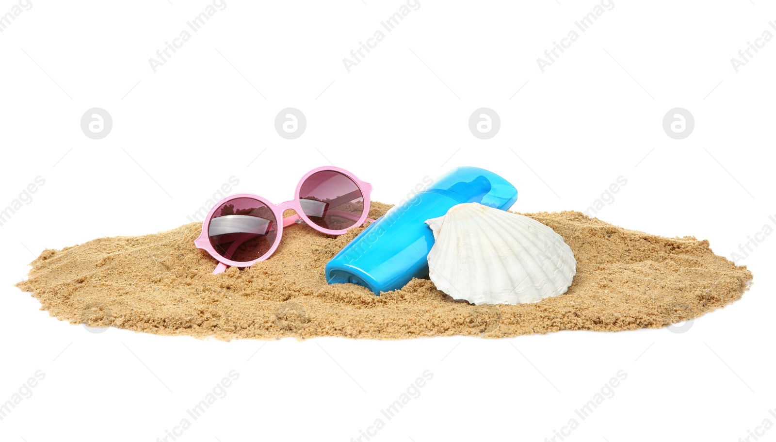 Photo of Composition with beach objects on white background