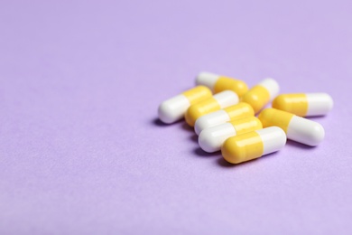 Photo of Pills and space for text on color background