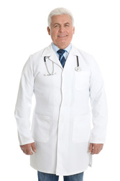 Photo of Portrait of senior doctor on white background