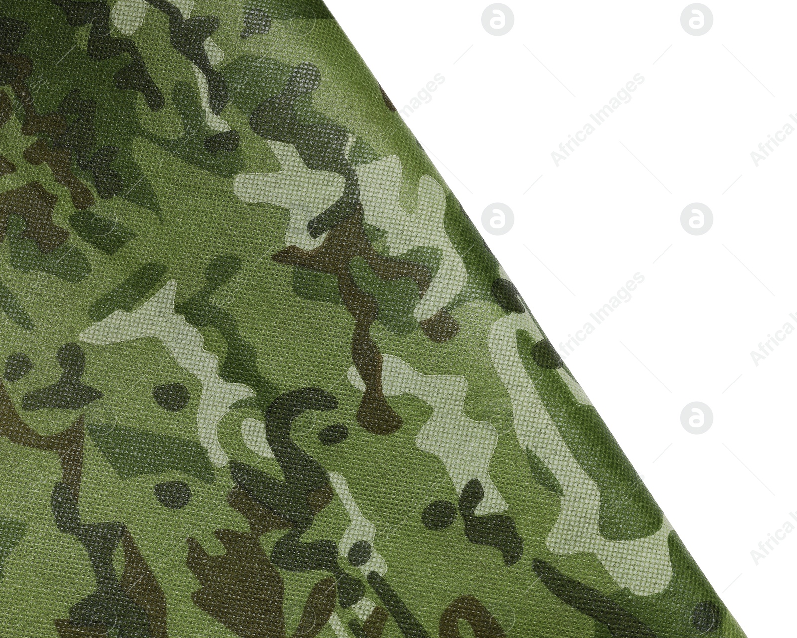 Photo of Camouflage fabric isolated on white, top view