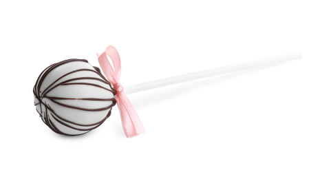 Image of Tasty cake pop with chocolate on white background