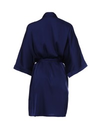 Image of Dark blue silk bathrobe isolated on white, back view