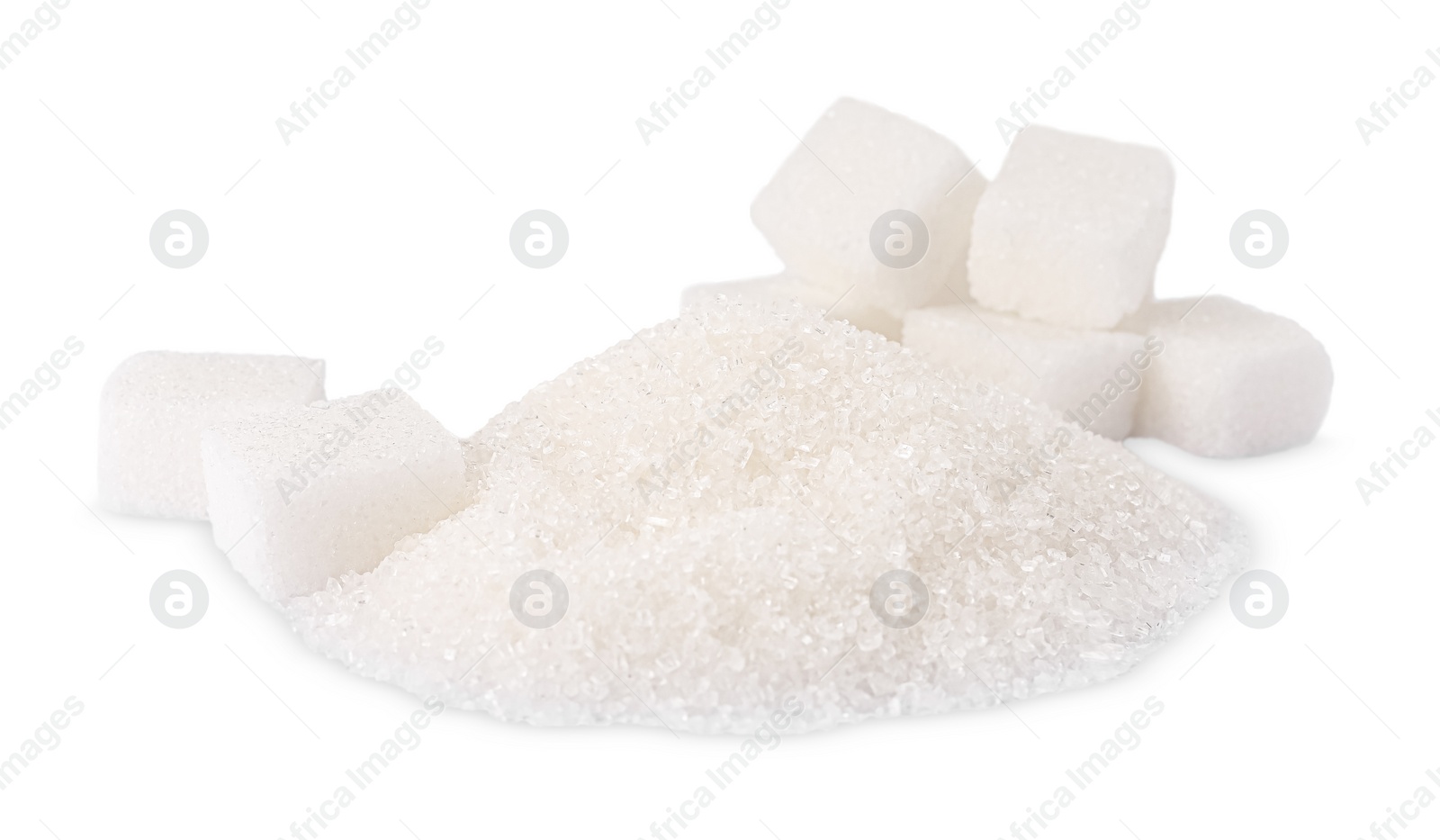 Photo of Granulated and cubed sugar isolated on white