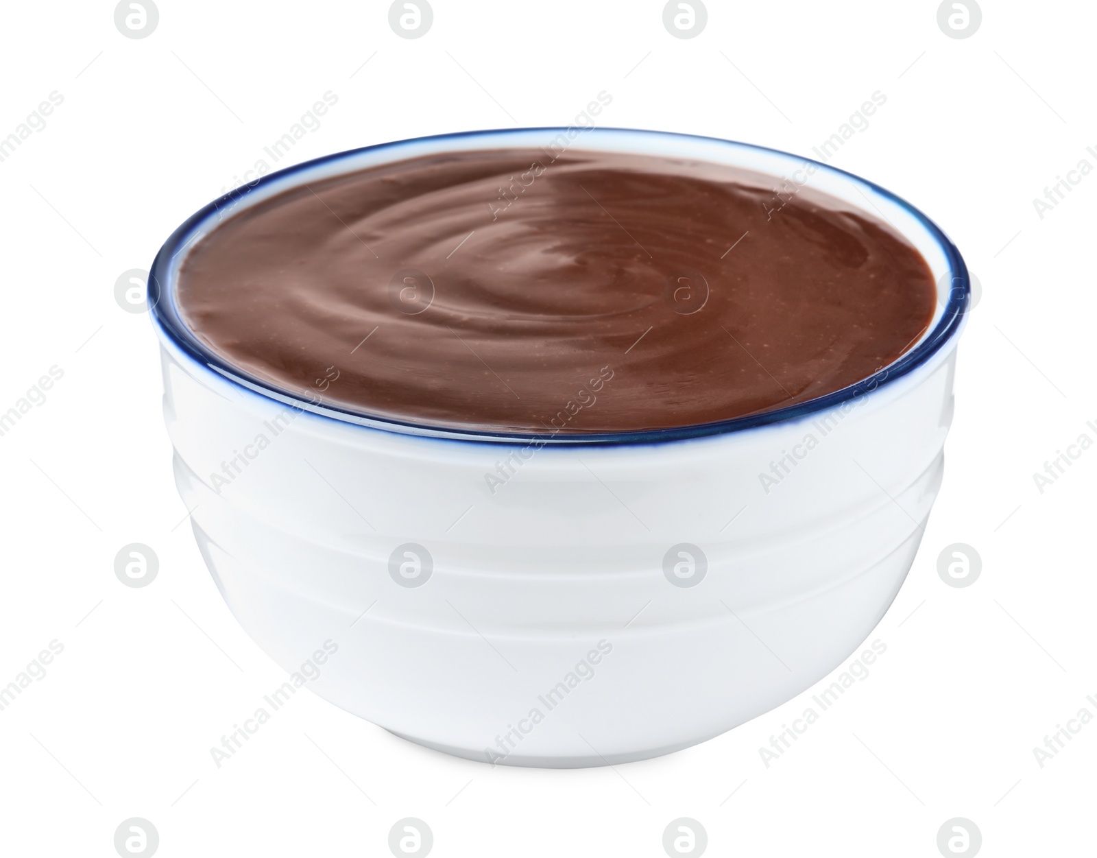 Photo of Delicious chocolate cream in bowl on white background