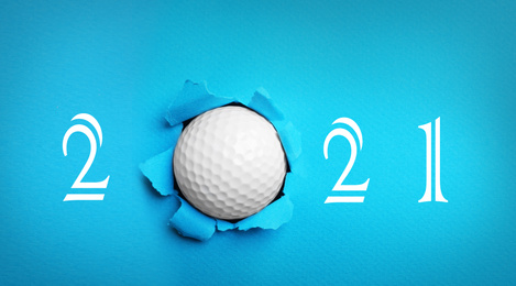 Image of Invitation card design with ball for 2021 golf events