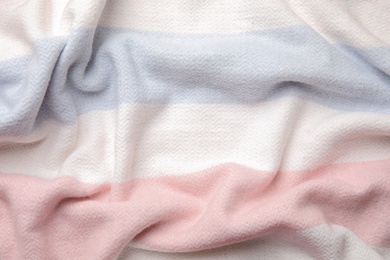 Soft crumpled striped plaid as background, top view