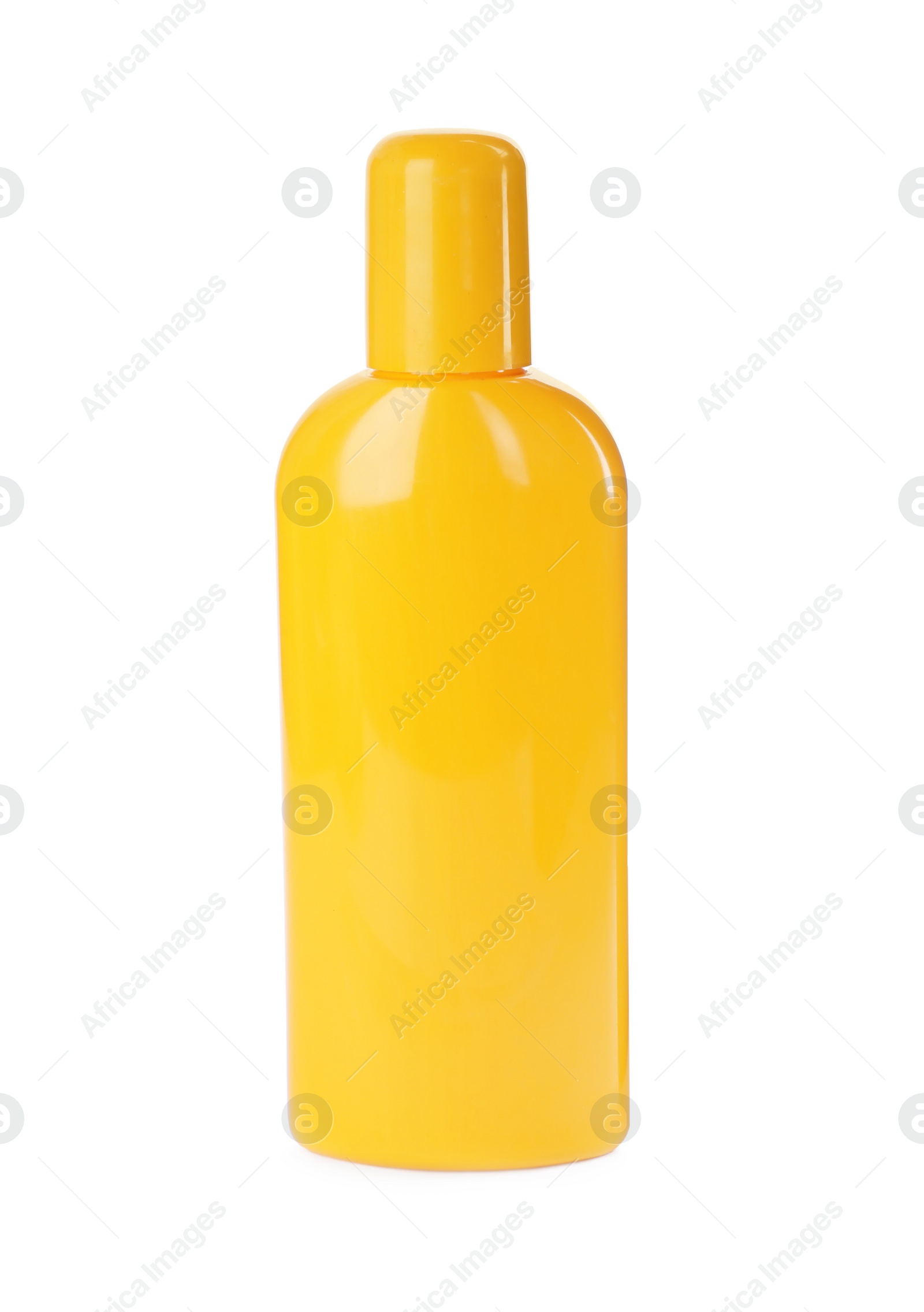 Photo of Bottle with sun protection lotion isolated on white