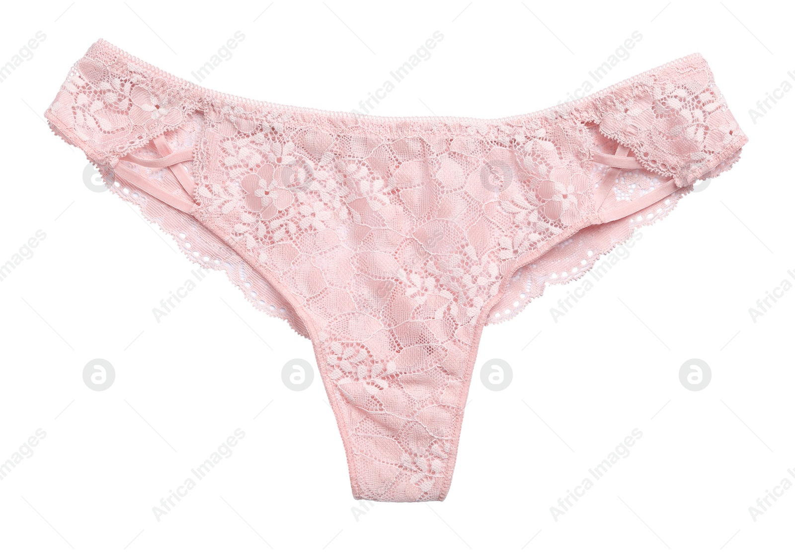 Photo of Elegant pink women's underwear isolated on white, top view