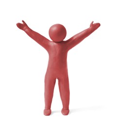 Human figure with arms wide open made of red plasticine isolated on white