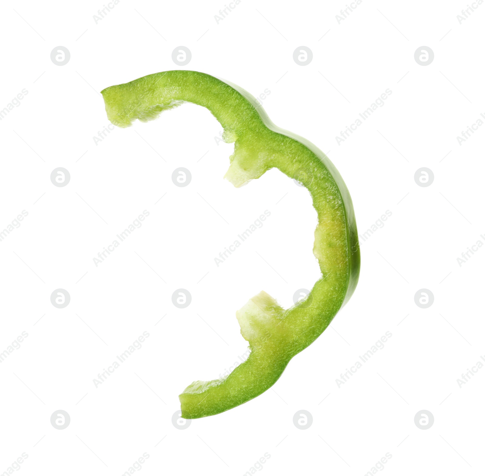 Photo of Slice of fresh green bell pepper on white background