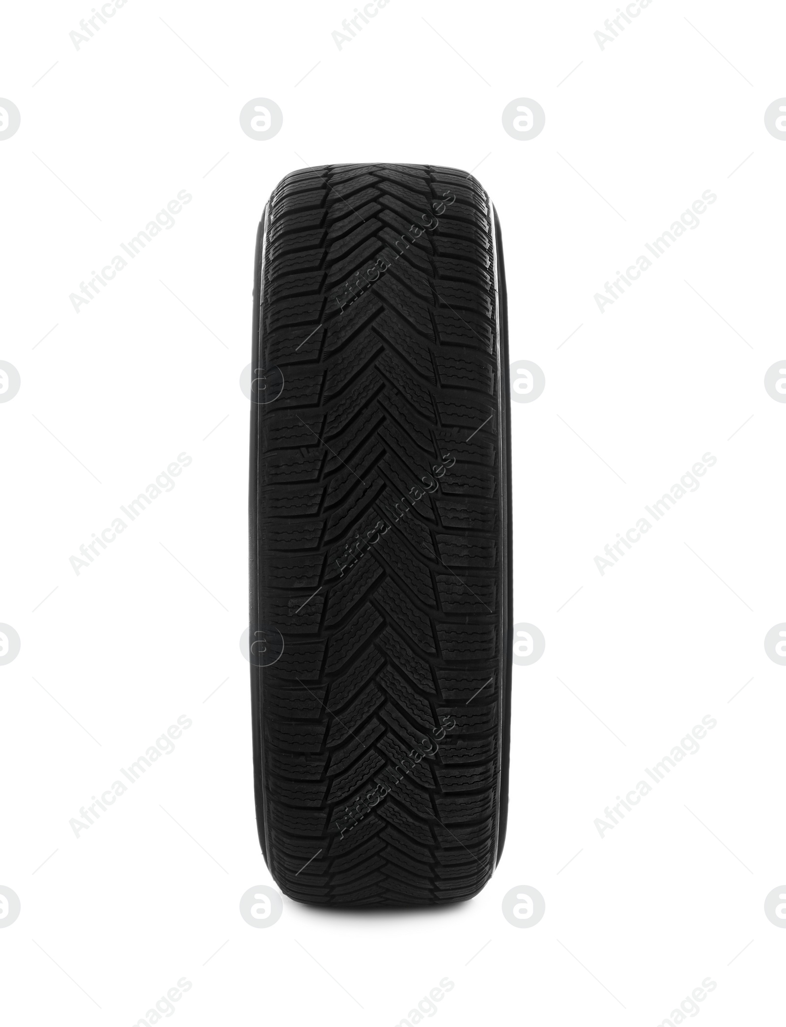 Photo of New winter tire isolated on white. Car maintenance