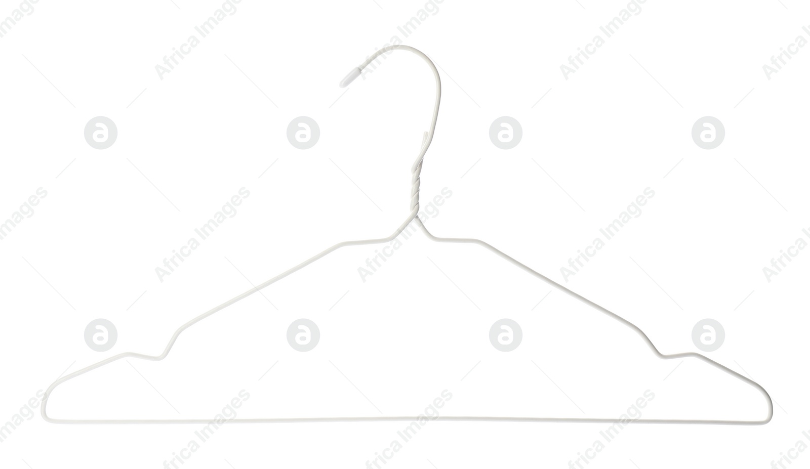 Photo of Empty metal hanger isolated on white. Wardrobe accessory
