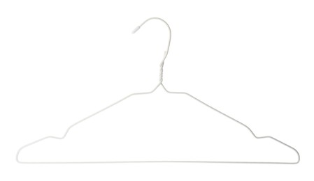 Empty metal hanger isolated on white. Wardrobe accessory