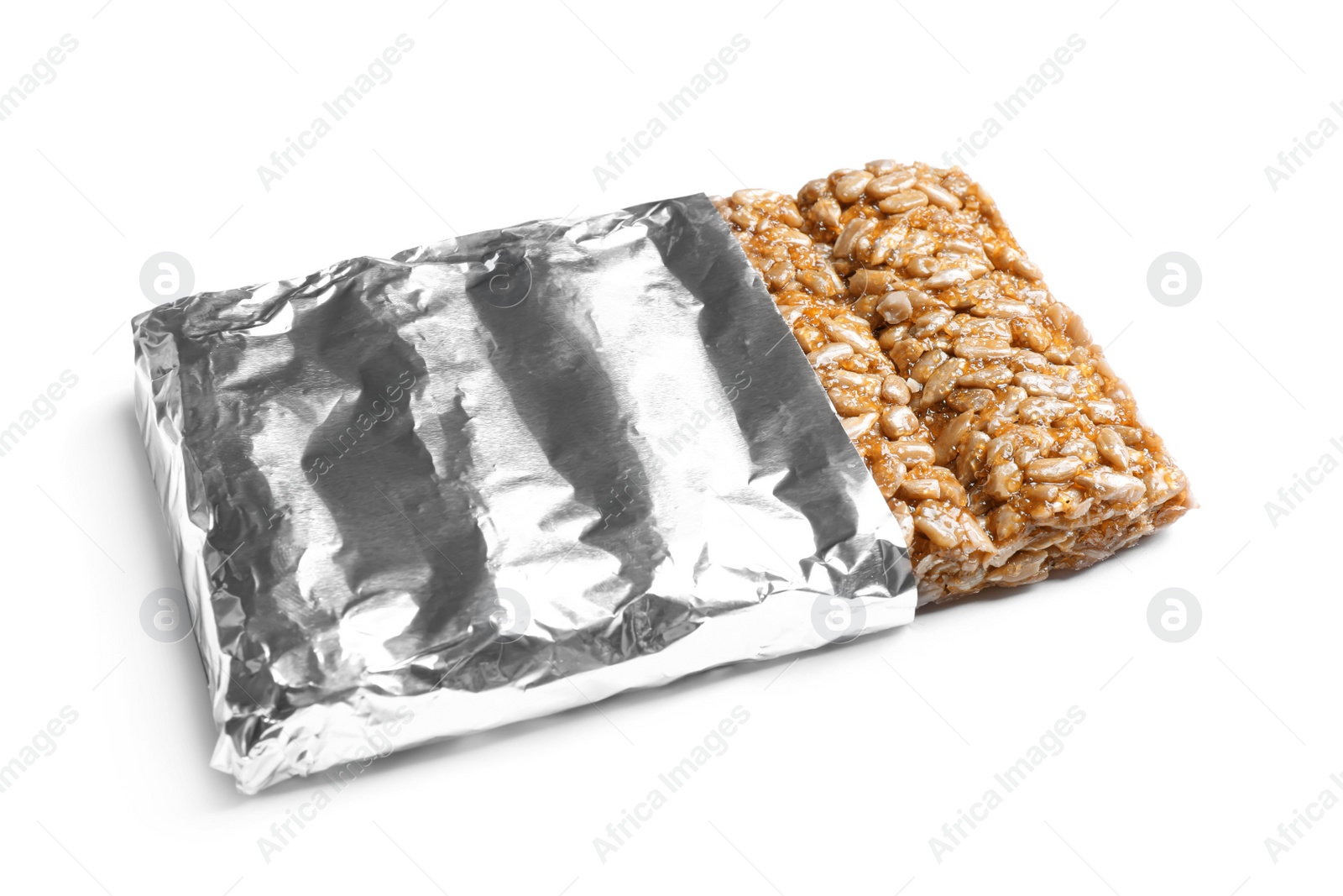 Photo of Wrapped delicious kozinaki bar isolated on white