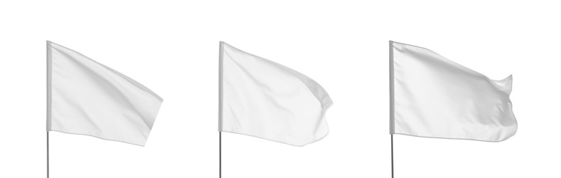 Image of Set with blank flags on white background. Banner design