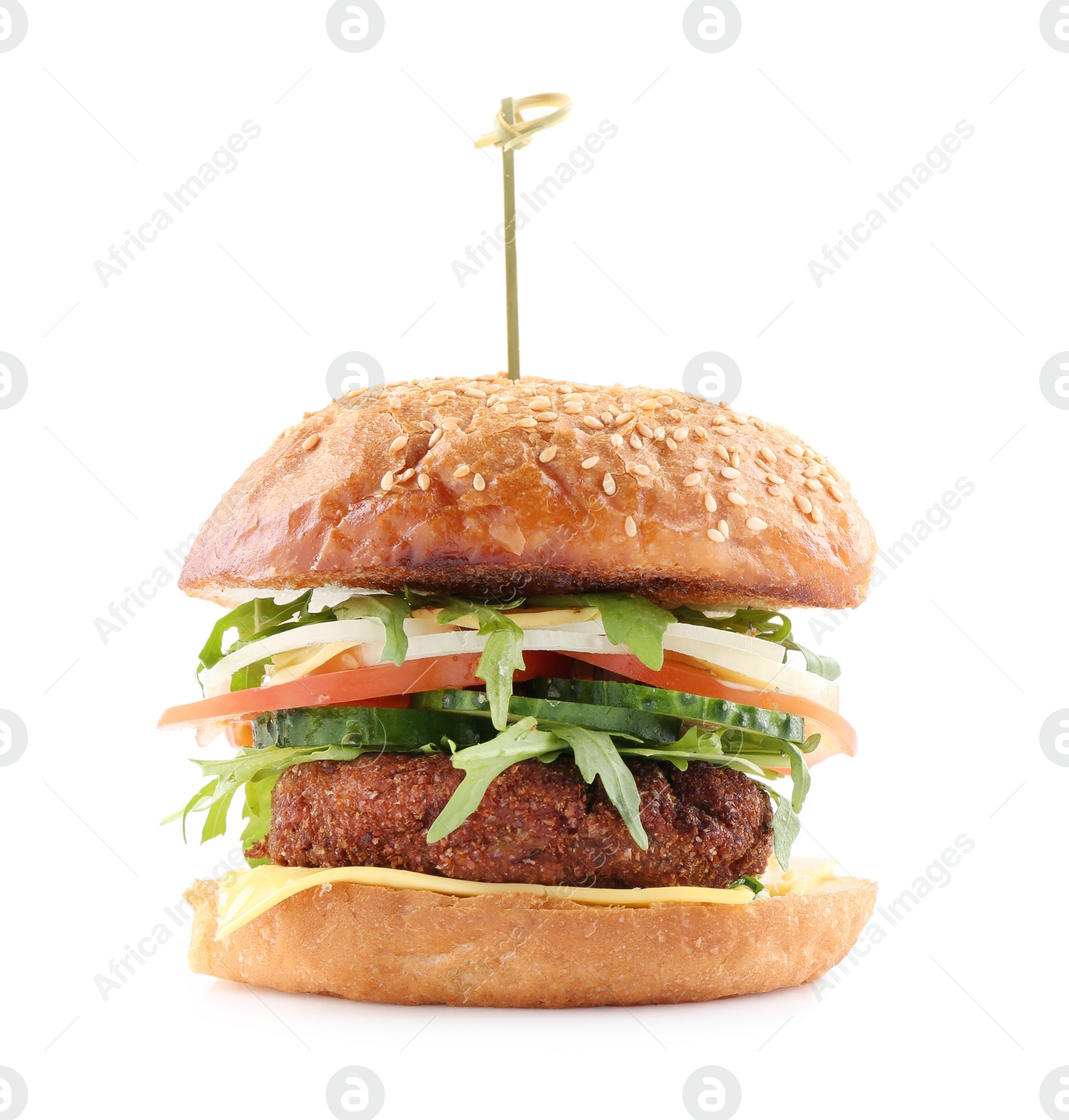 Photo of One delicious vegetarian burger isolated on white