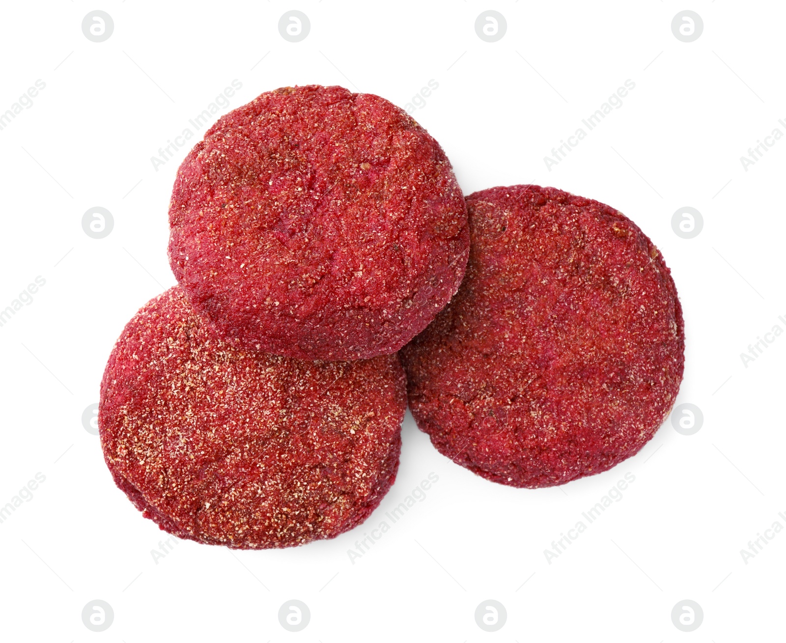 Photo of Tasty vegan cutlets isolated on white, top view